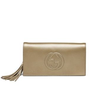 Gucci Soho Golden Metallic Gold Leather Clutch